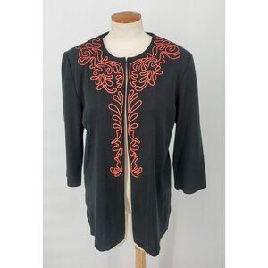 Ming Wang Womens Med Black Coral Cardigan 3/4 Sleeve Open Front Careef NWT